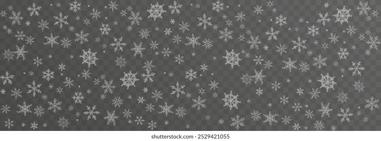 Vector snow falling from above. Snowfall on isolated transparent background. Christmas or winter background. Snow or snowflakes png.	