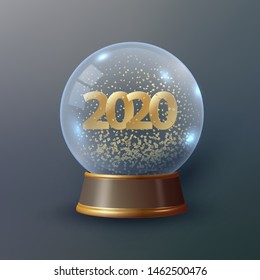 Vector Snow Globe or Christmas ball with swirling gold confetti and 2020 numbers