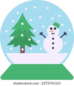 vector of a snow globe containing a snowman and a tree