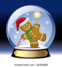 Vector snow globe with a gingerbread man with a sparkler within