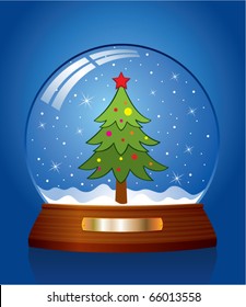 vector snow globe with green xmas tree inside
