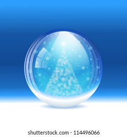 Vector snow globe on blue. Layered.