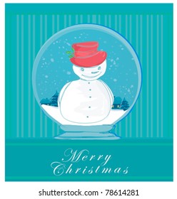 Vector snow globe with snowman within card