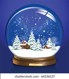 Vector snow globe with a town. All elements and textures are individual objects. Vector illustration scale to any size.