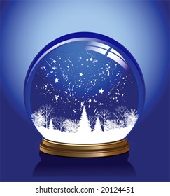 Vector snow globe with a town in red color, vector illustration