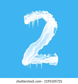 Vector Snow Ice Cap with Number Two Isolated on Blue Background. Christmas Card Design Element. Winter Snowcap Set.