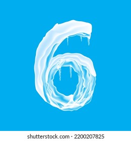 Vector Snow Ice Cap with Number Six Isolated on Blue Background. Christmas Card Design Element. Winter Snowcap Set.