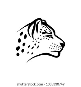 Vector snow leopard. Snow leopard head linear isolate illustration on white background.