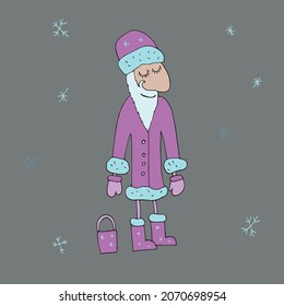 Vector Snow Maiden and Santa Claus. The Snow Maiden and Santa Claus wish everyone a Merry Christmas. Isolated. Drawn by hand. Coloring pages for children and adults. Cartoon