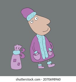 Vector Snow Maiden and Santa Claus. The Snow Maiden and Santa Claus wish everyone a Merry Christmas. Isolated. Drawn by hand. Coloring pages for children and adults. Cartoon