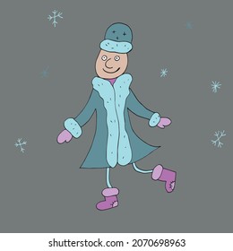 Vector Snow Maiden and Santa Claus. The Snow Maiden and Santa Claus wish everyone a Merry Christmas. Isolated. Drawn by hand. Coloring pages for children and adults. Cartoon
