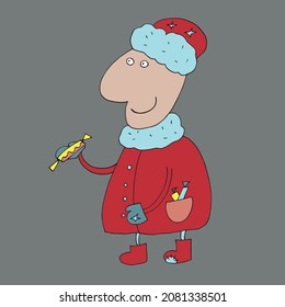 Vector Snow Maiden and Santa Claus. The Snow Maiden and Santa Claus wish everyone a Merry Christmas. Isolated. Drawn by hand. Coloring pages for children and adults. Cartoon
