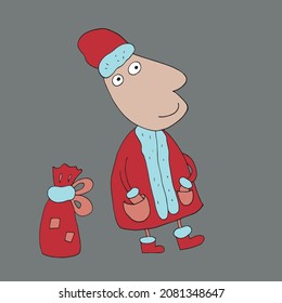 Vector Snow Maiden and Santa Claus. The Snow Maiden and Santa Claus wish everyone a Merry Christmas. Isolated. Drawn by hand. Coloring pages for children and adults. Cartoon