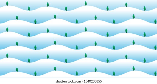 Vector snow mountain with trees seamless pattern background for design.