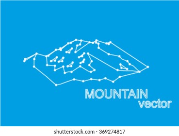 Vector snow mountains peak (Denali). Logo. Mount McKinley. Lines and points art. Blue background.