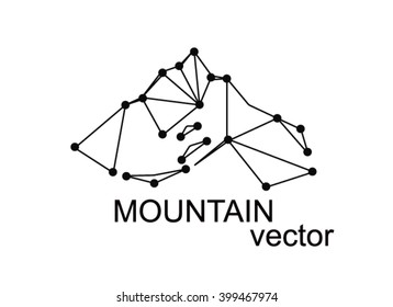 Vector snow mountains peak (Everest) logo.  Art of points and lines. Can be used as sports badge, emblem of mineral water, tourism banner, travel icon, sign, decor...