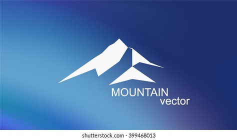  Vector snow mountains peak (Everest) logo. Much triangles. Blue background. Can be used as sports badge, emblem of mineral water, tourism banner, travel icon, sign, decor...