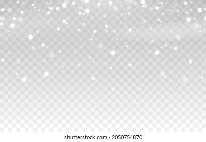 Vector snow. Snow on an isolated transparent background. Snowfall, blizzard, winter, snowflakes. Christmas image.