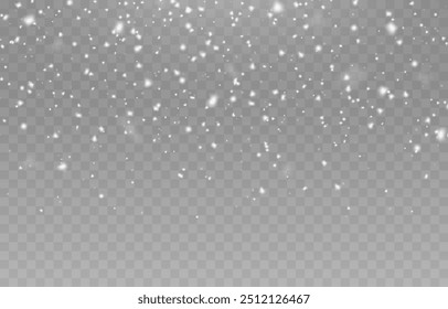 Vector snow on isolated transparent background. Snow png, snowflakes png. Snowfall, blizzard, winter. Snowy or Christmas background.