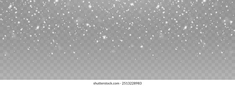 Vector snow on isolated transparent background. Snow png, snowflakes png. Snowfall, blizzard, winter. Snowy or Christmas background.