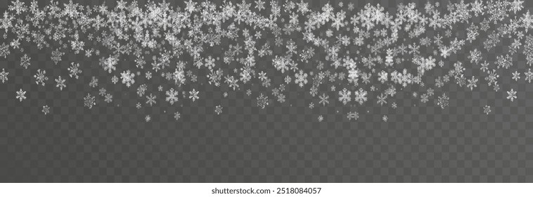 Vector snow on isolated transparent background. Snow png, snowflakes png. Snowfall, blizzard, winter. Snowy or Christmas background.