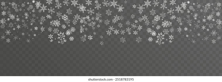 Vector snow on isolated transparent background. Snow png, snowflakes png. Snowfall, blizzard, winter. Snowy or Christmas background.