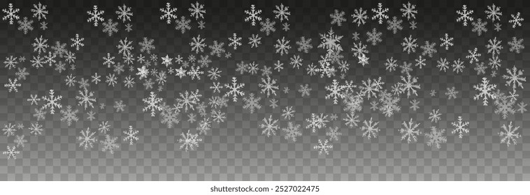 Vector snow png. Falling snowflakes on isolated transparent background. Snow storm, snowflakes, winter, snowfall png.