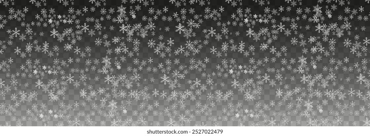 Vector snow png. Falling snowflakes on isolated transparent background. Snow storm, snowflakes, winter, snowfall png.
