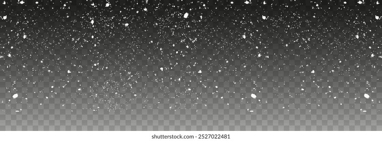 Vector snow png. Falling snowflakes on isolated transparent background. Snow storm, snowflakes, winter, snowfall png.