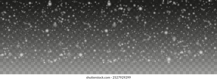 Vector snow png. Falling snowflakes on isolated transparent background. Snow storm, snowflakes, winter, snowfall png.