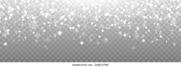 Vector snow. Snow png. Snow on an isolated transparent background. Snowfall, blizzard, winter, snowflakes png. Christmas image.