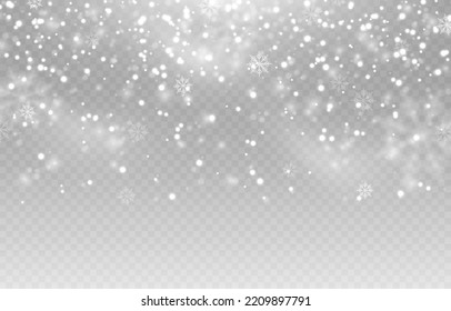Vector snow. Snow png. Snow on an isolated transparent background. Snowfall, blizzard, winter, snowflakes png. Christmas image.