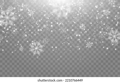 Nieve vectorial. Nieve. Nieve sobre un fondo transparente y aislado. Nevada, ventisca, invierno, copos de nieve png. Imagen de Navidad.
