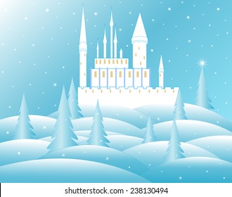 Vector Snow Queen's Castle In Frozen Forest