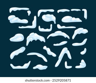 Vector snow set concept in the flat cartoon style. Piles of snow that can usually be seen on house.