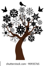 vector snow tree with birds