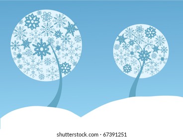 vector snow trees with snowflakes