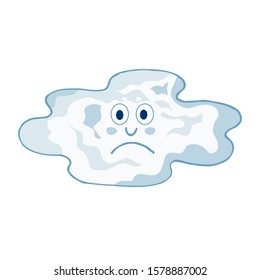 Vector snowball character with face. Winter outdoor games. Weather icons. Different different snow conditions. Snow melting, water instead of snow