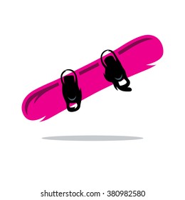 Vector Snowboard Cartoon Illustration. Pink snowboard with fixation for shoes. Branding Identity Corporate Logo isolated on a white background