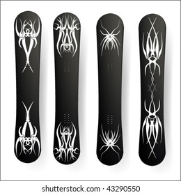 vector snowboard set with tribal shapes