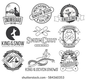 Vector snowboarding bundle of badges and icons for any use