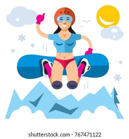 Vector Snowboarding. Flat style colorful Cartoon illustration.