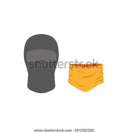 vector snowboarding mask balaclava , scarf flat icon. Isolated illustration on a white background. Snowboard, ski winter activity equipment, tools object design.