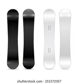 Vector snowboards ready for your design. Black and white versions, front and back sides.