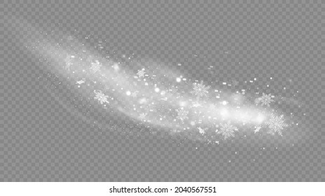 Vector snowfall isolated. Winter background. Snow overlay illustration. Snowflakes and ice.