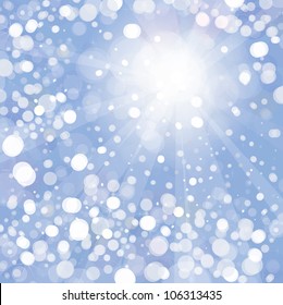 Vector of  snowfall with sunlight  rays on blue sky  background