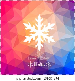 Vector snowflake. Abstract snowflake on geometric pattern. Snowflake sign. Christmas. New Year card illustration.Holiday design. Winter Backdrop. Retro pattern of geometric shapes. Hipster background