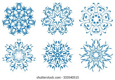 vector snowflake blue flower on a white background. set