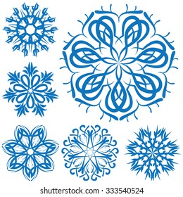 vector snowflake blue flower on a white background. set