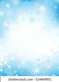 Vector snowflake blue winter background, snow christmas backdrop